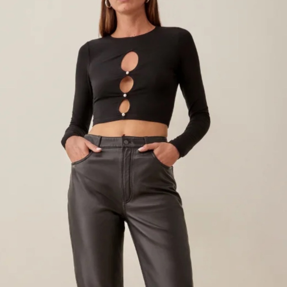 Reformation Black Cut-Out Long Sleeve Top